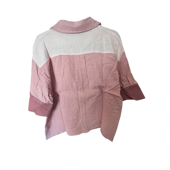 FANTASTIC FAWN western vibes button up textured rhinestone top size S - Picture 5 of 6